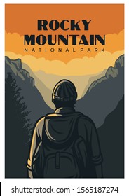 Rocky Mountain National Park Poster Design In Retro Of Vintage Style