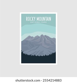 Rocky Mountain National Park poster illustration, beautiful river lake mountain scenery poster design