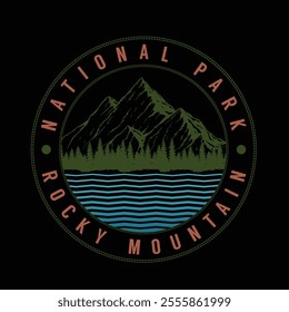Rocky Mountain National Park typography graphic vector for the T-shirt.  