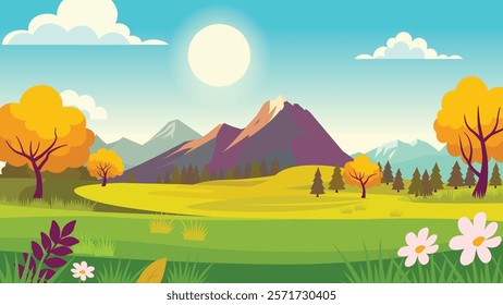 Rocky Mountain Nature Landscape with Trees and Plant in Summer Spring Season