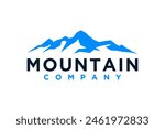 Rocky mountain peak logo design, Mountain hill business company outdoor vector illustration.