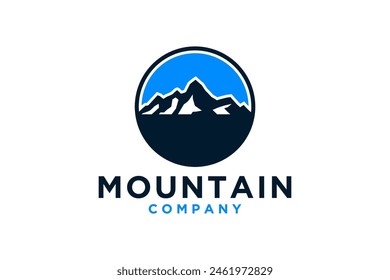 Rocky mountain peak logo design, Mountain hill business company outdoor vector illustration.