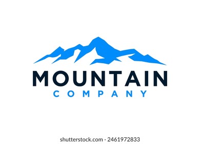 Rocky mountain peak logo design, Mountain hill business company outdoor vector illustration.