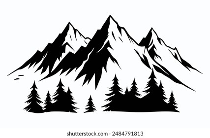  Rocky Mountain Peak Silhouette with Fir Trees and Valley