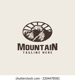Rocky Mountain Pine Tree Mountain Hilltop Nature Landscape. Universal creative premium symbol. Vector sign icon logo template. Vector illustration
