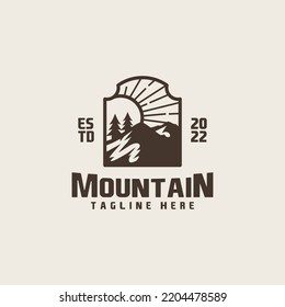 Rocky Mountain Pine Tree Mountain Hilltop Nature Landscape. Universal creative premium symbol. Vector sign icon logo template. Vector illustration