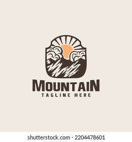 Rocky Mountain Pine Tree Mountain Hilltop Nature Landscape. Universal creative premium symbol. Vector sign icon logo template. Vector illustration