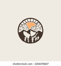 Rocky Mountain Pine Tree Mountain Hilltop Nature Landscape. Universal creative premium symbol. Vector sign icon logo template. Vector illustration