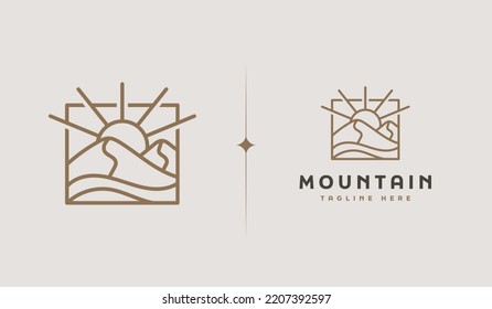 Rocky Mountain Pine Tree Mountain Hilltop Nature Landscape. Universal creative premium symbol. Vector sign icon logo template. Vector illustration