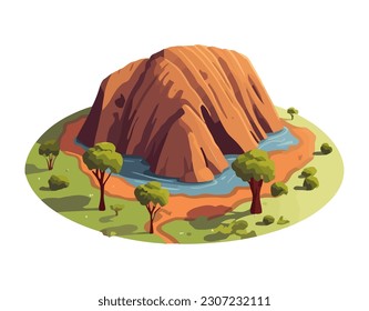 Icono de ríos y árboles forestales de las Montañas Rocosas aislados