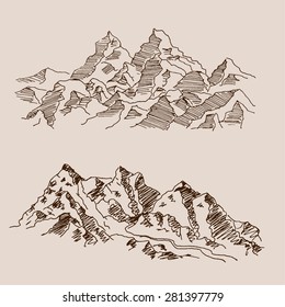 Rocky mountain scenery landscape , in etching style, for extreme sport, adventure travel  and  tourism design