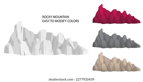 Montaña rocosa aislada en un fondo blanco. Rocas rojas, Colorado o el paisaje de los grandes cañones dibujos animados de las montañas occidentales. Sahara o Arizona, elemento del paisaje rocoso mexicano. ilustración vectorial