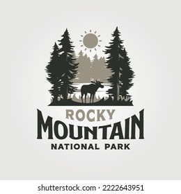 rocky mountain vintage outdoor logo vector illustration design with nature view symbol