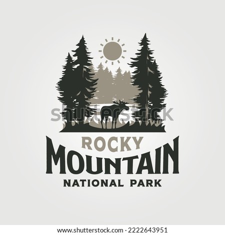 rocky mountain vintage outdoor logo vector illustration design with nature view symbol