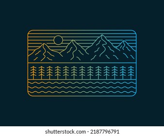 The rocky mountain wildlife nature in mono line for badge patch emblem graphic vector art t-shirt design