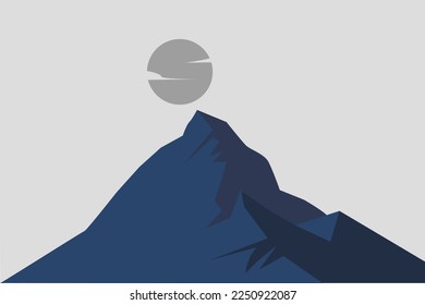 Rocky mountains. Flat monochrome blue color design  