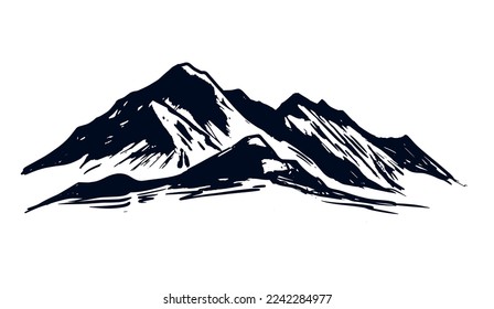 Rocky mountains, hand drawn style, vector illustration.	
