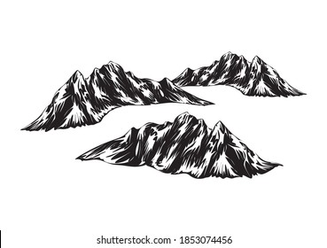 Rocky mountains icon illustration. 
rugged mountains with lakes and rivers all around