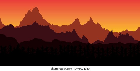Rocky mountains landscape background in a sunset