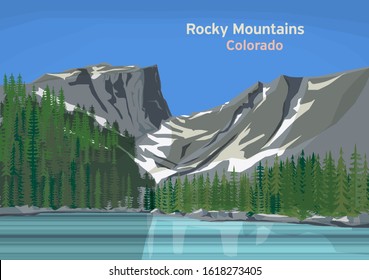 The Rocky Mountains, mountain range located in western North America, United States, vector illustration