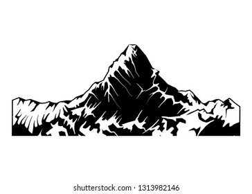 rocky mountains vector illustration, snow rocky mountain silhouette inspirational for label and badge logo