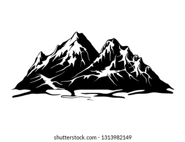 rocky mountains vector illustration, snow rocky mountain silhouette inspirational for label and badge logo