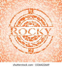 Rocky orange tile background illustration. Square geometric mosaic seamless pattern with emblem inside.