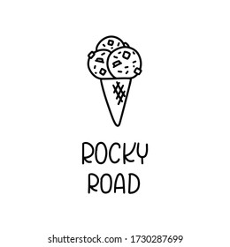 Rocky road ice cream clipart with edible cone, delicious scoops and marshmallow pieces to make card, party invitation.