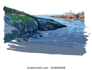 Rocky shore of the gulf of Finland. Suomenlinna, Helsinki. Vector illustration isolated on white background