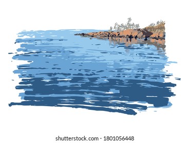 Rocky shore of the gulf of Finland. Suomenlinna, Helsinki. Vector illustration isolated on white background