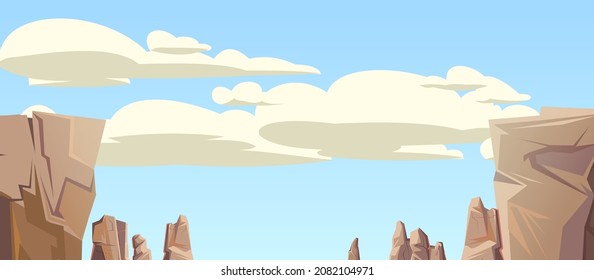 Felsvorsprung-Klippen. Gipfel der felsigen Berge. Steinlandschaft. Himmel mit Wolken. Illustrationsvektor.