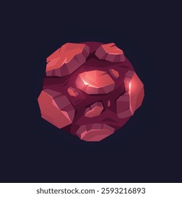 Rocky sphere object floating in space, isolated meteorite with rigid texture. Vector game design element, cosmos and universe decor. Asteroid in galaxy, celestial body or star of rounded shape