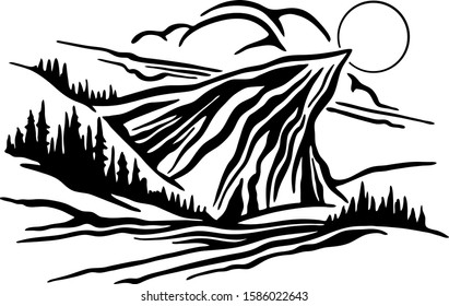 Rocky terrain landscape black and white