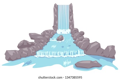 Rocky waterfall river vector