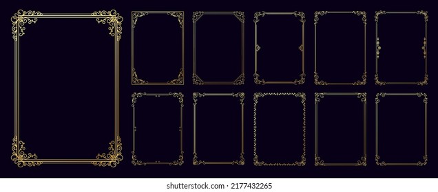 Rococo frames. Elegant decorative a4 frames with flourish swashes and swirls for diploma certificate, wedding invitation and greeting cards. Vector luxury borders of victorian frame rococo