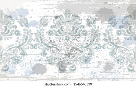 Rococo green texture pattern Vector. Floral ornament decoration. Victorian engraved retro design. Vintage grunge fabric decors. Luxury fabrics