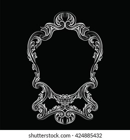 Rococo Mirror frame decor. Vector French Luxury rich carved ornaments and Wall Frames. Victorian Royal Style frame. Black background