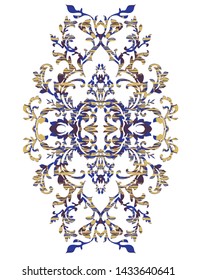  Rococo adorno con estructura sobre el motivo, elemento clásico, oro brillante y azul 