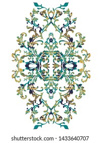  Rococo ornament with structure on the motif, classic element,bright green, gold and blue 