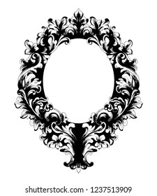 Rococo ornamented mirror frame Vector. Victorian border monogram floral ornament leaf scroll engraved retro flower decorative design. filigree calligraphic heraldics