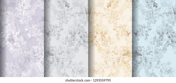 Rococo patterns set Vector. Floral ornament decoration. Royal ements. Victorian engraved retro design. Vintage fabric decor. pastel colors