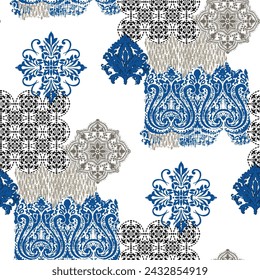 Rococo seamless pattern element. Damask ornament, royal victorian seamless texture for wallpapers, textile, wrapping. Vintage exquisite floral baroque template.
