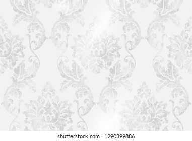 Rococo Texture Pattern Vector. Floral Ornament Decoration Old Effect. Victorian Engraved Retro Design. Vintage Fabric Decor. Gray Colors