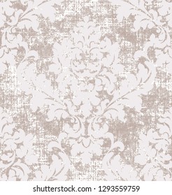 Rococo texture pattern Vector. Floral ornament decoration old effect. Victorian engraved retro design. Vintage fabric decor. Beige colors