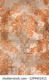 Rococo texture pattern Vector. Floral ornament decoration old effect. Victorian engraved retro design. Vintage fabric decors. Rust colored