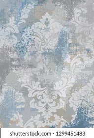 Rococo texture pattern Vector. Floral ornament decoration old effect. Victorian engraved retro design. Vintage fabric decors. Blue colors