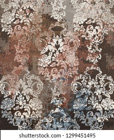 Rococo texture pattern Vector. Floral ornament decoration old effect. Victorian engraved retro design. Vintage fabric decors. Chocolate brown colors