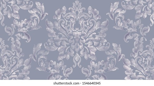 Rococo texture pattern Vector. Floral ornament decoration. Victorian engraved retro design. Blue background Vintage grunge fabric decors. Luxury fabrics