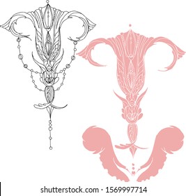 Rococo vector hand drawing illustration and silhouette. Rococo style pattern. Isolated on white.Decorative elements.