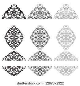 Rococo vector set of vintage elements for design. Baroque Decorative design element filigree calligraphy vector. You can use for wedding decoration of greeting card and laser cutting